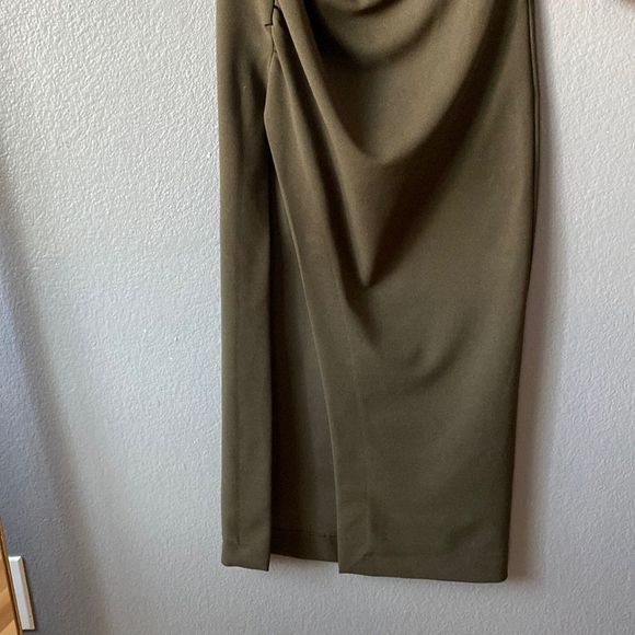 Zara Draped Asymmetrical Olive Green Dress - Picture 4 of 14